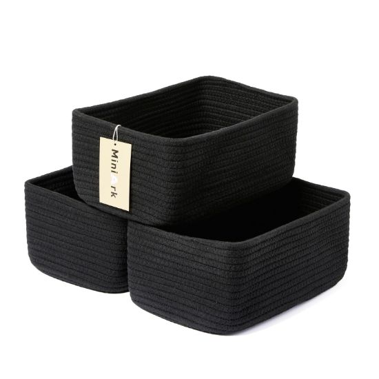 Picture of MiniArk Shelf Storage Baskets for Organizing | Closet Organizer Bins | Small Toy Basket | Woven Rope Baskets | Cube Decorative Box | Shallow Basket | 11.5x7.5x4.7” | 3 Packs Black