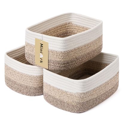 Picture of MiniArk Shelf Storage Baskets for Organizing | Closet Organizer Bins | Small Toy Basket | Woven Rope Baskets | Cube Decorative Box | Shallow Basket |11.5x7.5x4.7”| 3 Packs Gradient Brown