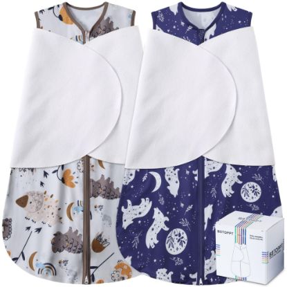 Picture of BSTOPPT Newborn Sleep Sack Baby Swaddle,3-Way Adjustable Wearable Blanket,100% Rayon Cotton Swaddling Sleeping Bag，TOG 0.5 (Fox & Dinosaurs, 0-3 Months)