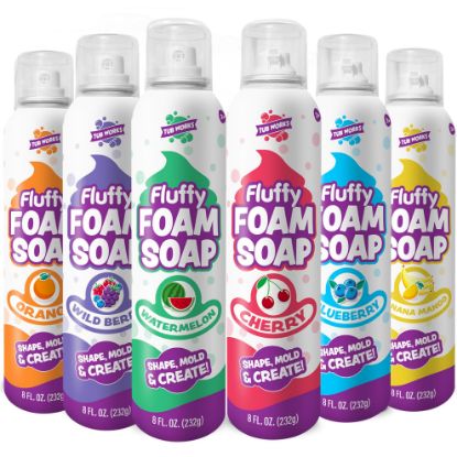 Picture of Tub Works® Fluffy Foam Soap, Variety 6 Pack | Shape, Mold & Create Bath Art with Soft Bath Foam for Kids | Gentle, Cleansing Kids Bath Soap | Easy-to-Use Spray Nozzles | Fruity, Fun Bath Colors