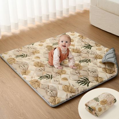 Picture of Blissful Diary Portable Baby Play Mats for Floor, Thicken Cushioned Foldable Baby Crawling Mat for Indoor Outdoor, Non-Slip & Washable Kids Playmat for Tummy Time Activity, Earth Tones 43" X 43"