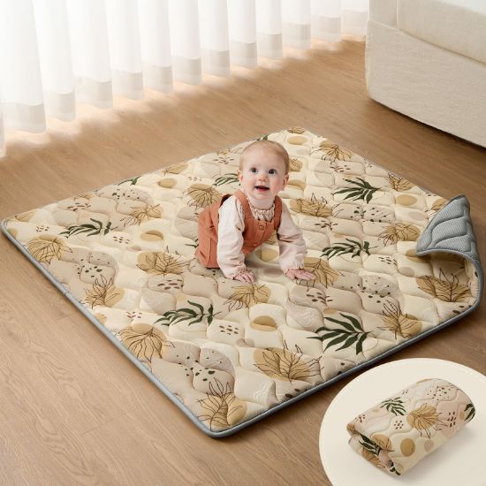 Picture of Blissful Diary Portable Baby Play Mats for Floor, Thicken Cushioned Foldable Baby Crawling Mat for Indoor Outdoor, Non-Slip & Washable Kids Playmat for Tummy Time Activity, Earth Tones 43" X 43"