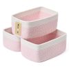 Picture of MiniArk Shelf Storage Baskets for Organizing | Closet Organizer Bins | Small Baskets | Toy Basket | Cute Decorative Basket | Cube Storage Bin | Woven Rope Basket | 11.5×7.5×4.7” | 3 Packs White Pink