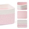 Picture of MiniArk Shelf Storage Baskets for Organizing | Closet Organizer Bins | Small Baskets | Toy Basket | Cute Decorative Basket | Cube Storage Bin | Woven Rope Basket | 11.5×7.5×4.7” | 3 Packs White Pink