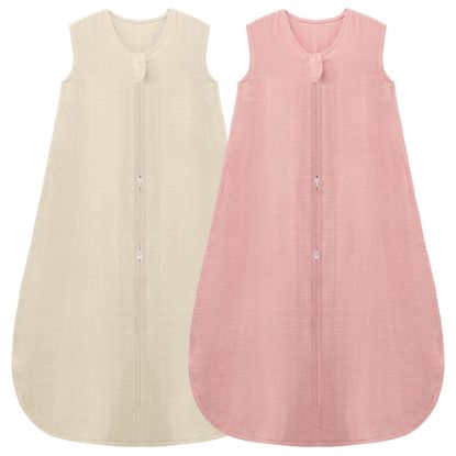 Picture of Yoofoss Muslin Baby Sleep Sack 12-18 Months 100% Cotton 0.5 Tog Baby Wearable Blanket 2 Pack Lightweight and Breathable Sleeping Sacks 2-Way Zipper