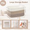 Picture of Goodpick Large Woven Storage Basket, 21.6" x 14.9" x 11.8" Rectangle Rope Baskets for Toy Storage, Blanket Basket for Living Room, Bedroom, Light Brown