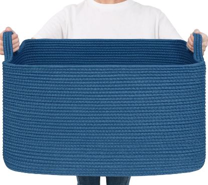 Picture of Goodpick Large Blanket Basket, Storage Baskets for Organizing, Rectangle Woven Basket for Clothes, Towels, Toy Baskets Storage Kids, 21.6" x 14.9" x 11.8"