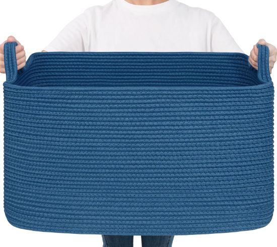 Picture of Goodpick Large Blanket Basket, Storage Baskets for Organizing, Rectangle Woven Basket for Clothes, Towels, Toy Baskets Storage Kids, 21.6" x 14.9" x 11.8"