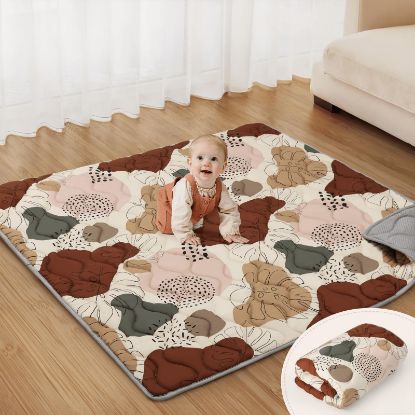Picture of Blissful Diary Portable Baby Play Mats for Floor, Thicken Cushioned Foldable Baby Crawling Mat for Indoor Outdoor, Non-Slip & Washable Kids Playmat for Tummy Time Activity, Boho 43" X 43"