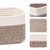 Picture of MiniArk Shelf Storage Baskets for Organizing | Closet Organizer Bins | Small Toy Basket | Woven Rope Baskets | Cube Decorative Box | Shallow Basket | 11.5x7.5x4.7” | 3 Packs White Brown