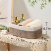 Picture of MiniArk Shelf Storage Baskets for Organizing | Closet Organizer Bins | Small Toy Basket | Woven Rope Baskets | Cube Decorative Box | Shallow Basket | 11.5x7.5x4.7” | 3 Packs White Brown