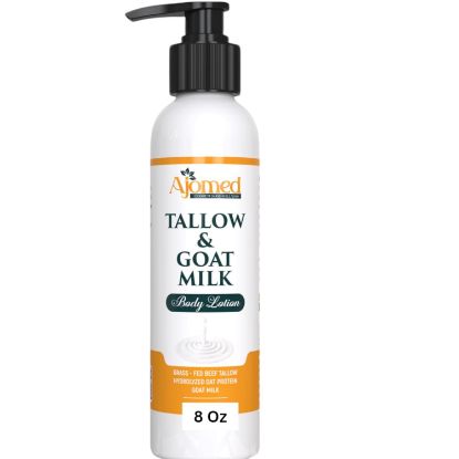 Picture of Grass Fed Beef Tallow & Goat Milk Body Lotion for Sensitive Skin, Organic Tallow Lotion - Soothes Dry Patches, Goat Milk Moisturizer - Handmade Tallow Body Lotion (Lavender Vanilla, 8 Oz)