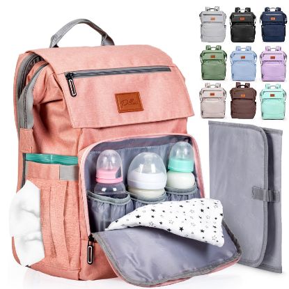 Picture of PILLANI Baby Diaper Bag Backpack - Baby Bags for Girls - Diaper Backpack - Large Pink Diaper Bags for Baby Girl w/Changing Pad - Baby Gifts for Girls, Baby Girl Gifts, Newborn Essentials Stuff for Mom