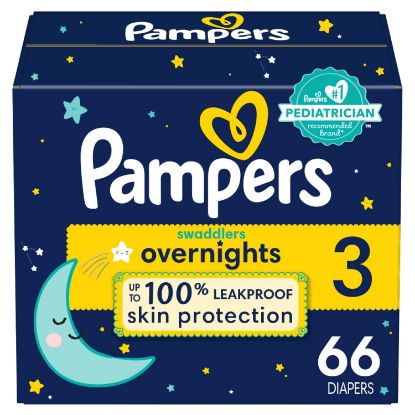 Picture of Pampers Overnight Diapers - Swaddlers Overnights - Size 3, 66 Count, Disposable Baby Diaper, Night Time Leak and Skin Protection