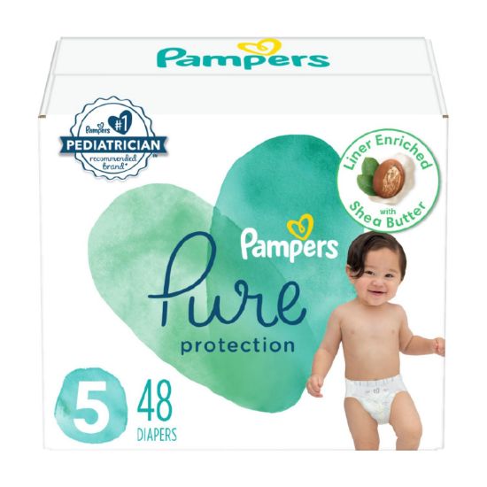 Picture of Pampers Baby Diapers - Pure Protection - Size 5, 48 Count, for up to 100% Leakproof, Premium Plant-based Skin Protection