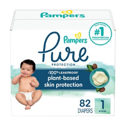 Picture of Pampers Baby Diapers - Pure Protection - Size 1, 82 Count, for up to 100% Leakproof, Premium Plant-based Skin Protection