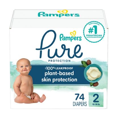 Picture of Pampers Baby Diapers - Pure Protection - Size 2, 74 Count, for up to 100% Leakproof, Premium Plant-based Skin Protection