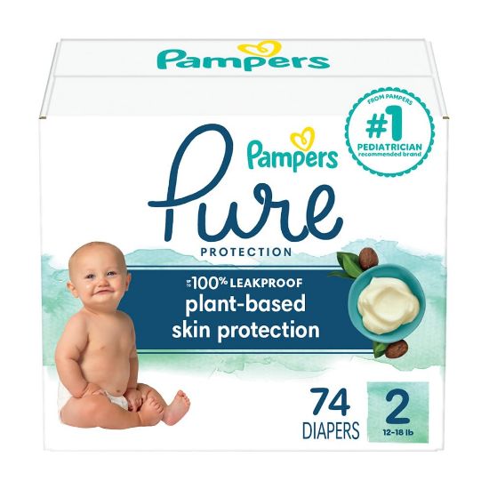Picture of Pampers Baby Diapers - Pure Protection - Size 2, 74 Count, for up to 100% Leakproof, Premium Plant-based Skin Protection