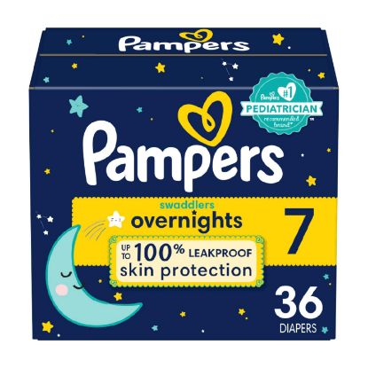 Picture of Pampers Overnight Diapers - Swaddlers Overnights - Size 7, 36 Count, Disposable Baby Diaper, Night Time Leak and Skin Protection