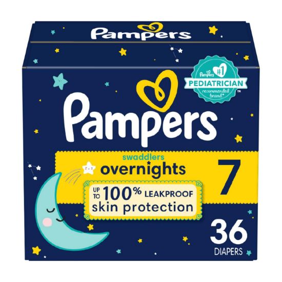 Picture of Pampers Overnight Diapers - Swaddlers Overnights - Size 7, 36 Count, Disposable Baby Diaper, Night Time Leak and Skin Protection