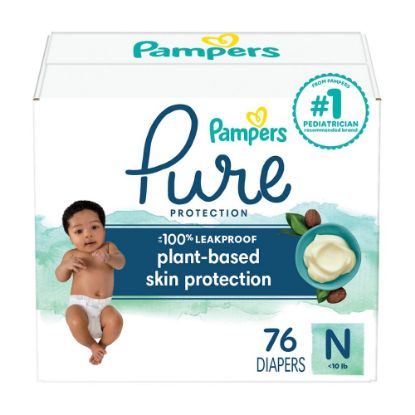 Picture of Pampers Pure Protection Diapers, Size 0, 76 Count for Up to 100% Leakproof, Plant-Based Skin Protection