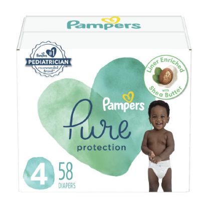 Picture of Pampers Baby Diapers - Pure Protection - Size 4, 58 Count, for up to 100% Leakproof, Premium Plant-based Skin Protection
