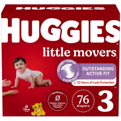 Picture of Huggies Size 3 Diapers, Little Movers Baby Diapers, Size 3 (16-28 lbs), 76 Count (2 packs of 38), Packaging May Vary