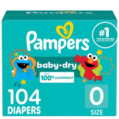 Picture of Pampers Diapers - Baby Dry - Size 0, 104 Count, Absorbent Disposable Newbort Diaper (Packaging May Vary)