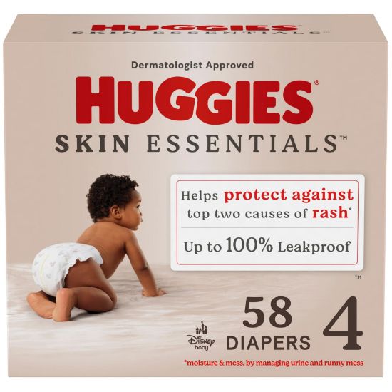 Picture of Huggies Size 4 Diapers, Skin Essentials Baby Diapers, Size 4 (22-37 lbs), 58 Count