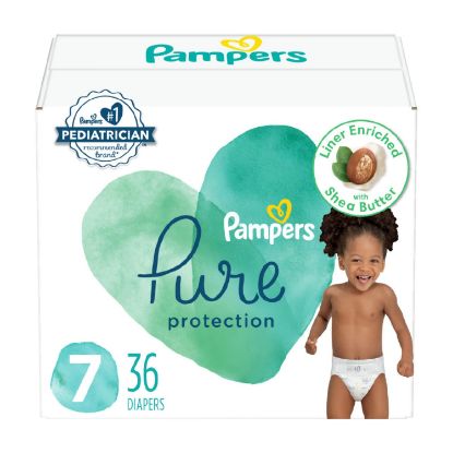 Picture of Pampers Baby Diapers - Pure Protection - Size 7, 36 Count, for up to 100% Leakproof, Premium Plant-based Skin Protection
