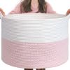 Picture of INDRESSME XXXLarge Storage Basket with Handle, Pink Laundry Basket for Nursery Stuffed Animal Storage, Baby Baskets Kids Toy Organizer, 21.7" x 21.7" x 13.8", Pink