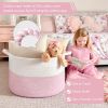 Picture of INDRESSME XXXLarge Storage Basket with Handle, Pink Laundry Basket for Nursery Stuffed Animal Storage, Baby Baskets Kids Toy Organizer, 21.7" x 21.7" x 13.8", Pink