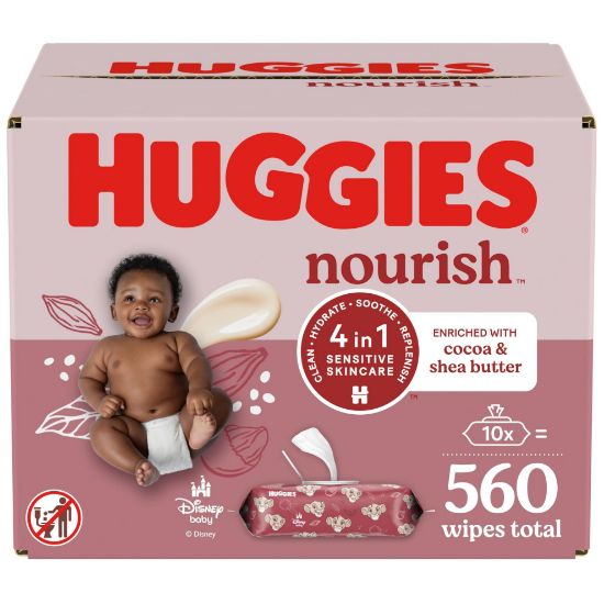 Picture of Huggies Nourish Scented Baby Wipes, 10 Push Button Packs (560 Wipes Total)