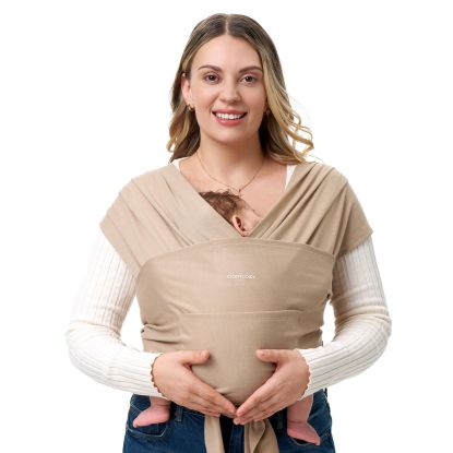 Picture of Momcozy Baby Wrap Carrier - Easy to Wear Infant Carrier Slings, Lightweight Hands Free Baby Sling, Adjustable Baby Carriers for Newborn to Toddler 8-35 lbs, Baby Wraps Carrier, Light Curry