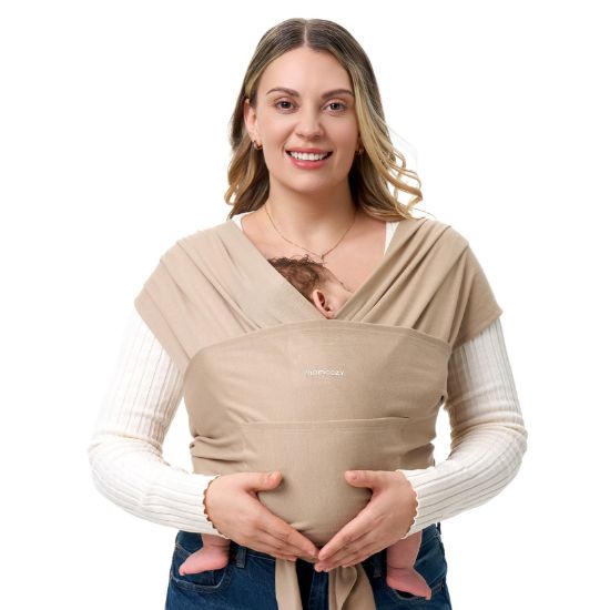 Picture of Momcozy Baby Wrap Carrier - Easy to Wear Infant Carrier Slings, Lightweight Hands Free Baby Sling, Adjustable Baby Carriers for Newborn to Toddler 8-35 lbs, Baby Wraps Carrier, Light Curry
