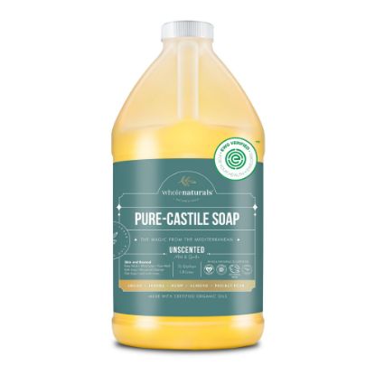 Picture of WHOLENATURALS Pure Castile Soap Liquid, EWG Verified & Certified Palm Oil Free Unscented, Natural, Mild & Gentle Non-gmo & Vegan - Organic Body Wash, Laundry, Pet/Dog and Baby Soap - 64 Fl Oz