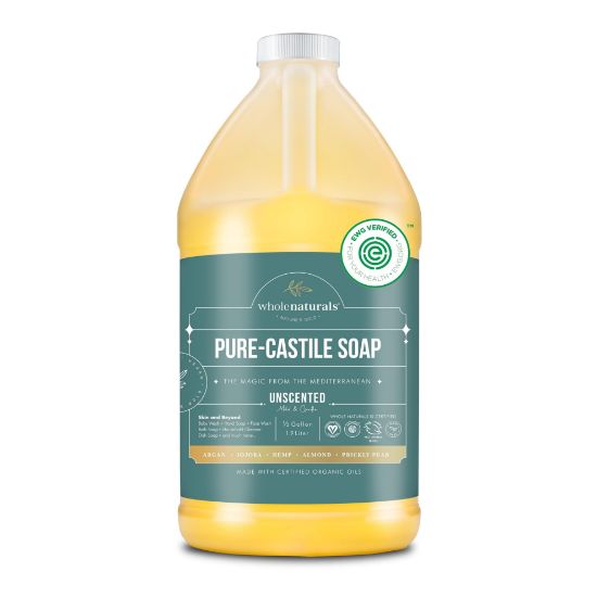 Picture of WHOLENATURALS Pure Castile Soap Liquid, EWG Verified & Certified Palm Oil Free Unscented, Natural, Mild & Gentle Non-gmo & Vegan - Organic Body Wash, Laundry, Pet/Dog and Baby Soap - 64 Fl Oz