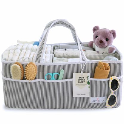 Picture of Lily Miles Baby Diaper Caddy - Organizer Tote Bag for Infant Boy or Girl - Baby Shower Basket - Nursery Must Haves - Registry Favorites - Newborn Caddie Car - Gray/Gray, Extra Large