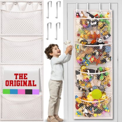 Picture of The Original Stuffed Animal Storage (Patent Pending) - Over Door Organizer for Stuffies, Baby Ideas Holder, Toy Plush/Hammock Hanging Storage Net Big Girls Toddler Large Bag Animals