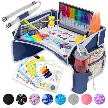 Picture of PILLANI Kids Travel Tray for Car - Car Seat Tray for Kids Travel, Road Trip Essentials Must Haves - Carseat Table Roadtrip Activities - Toddler Lap Desk Organizer for Airplane - Kids Travel Essentials