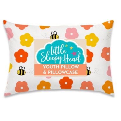 Picture of Little Sleepy Head Youth Pillow with Pillowcase 16x22, Soft Jumbo Toddler Pillow, Kids Pillow & Hypoallergenic Pillow Case - Best Kids Pillows for Sleeping, Perfect Kids Travel Pillow (Bee Happy)