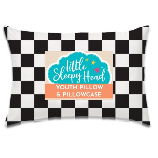 Picture of Youth Pillow with Pillowcase 16x22, Soft Jumbo Toddler Pillow, Kids Pillow & Hypoallergenic Pillow Case - Best Kids Pillows for Sleeping, Perfect Kids Travel Pillow (Checkers Black)