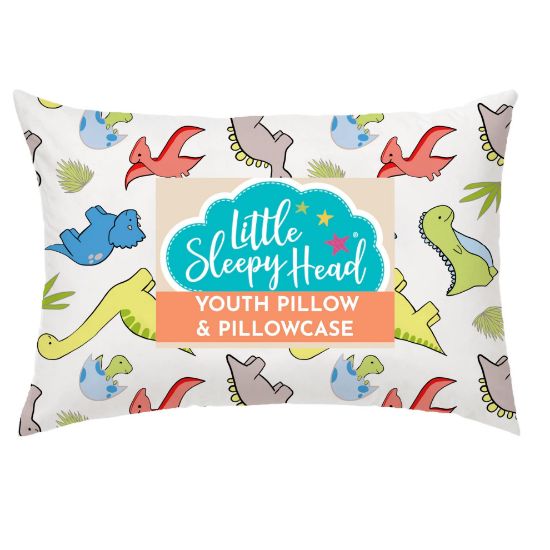 Picture of Youth Pillow with Pillowcase 16x22, Soft Jumbo Toddler Pillow, Kids Pillow & Hypoallergenic Pillow Case - Best Kids Pillows for Sleeping, Perfect Kids Travel Pillow (Dinosaurs White)