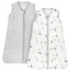 Picture of TILLYOU Bamboo Baby Sleep Sack - Baby Wearable Blanket, Unisex Clothes for Toddler Boy Girl Ages 0-6 Months, 2 Pack Grey Happy Rabbit & Grey Star