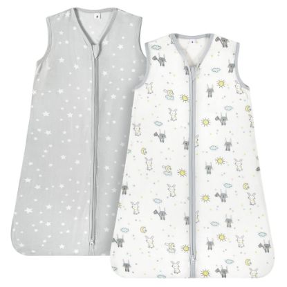 Picture of TILLYOU Bamboo Baby Sleep Sack - Baby Wearable Blanket, Unisex Clothes for Toddler Boy Girl Ages 0-6 Months, 2 Pack Grey Happy Rabbit & Grey Star