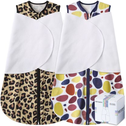 Picture of BSTOPPT Newborn Sleep Sack Baby Swaddle,3-Way Adjustable Wearable Blanket,100% Rayon Cotton Swaddling Sleeping Bag，TOG 0.5 (Leopard & Cobble, 3-6 Months)