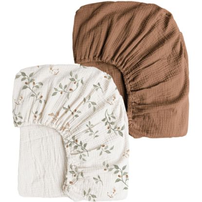 Picture of Konssy Muslin Crib Sheets 2 PCS, 100% Cotton Baby Crib Sheets for Standard Crib Mattress (28"x 52"), Soft and Breathable for Boys, Girls (Rabbit,Chestnut)