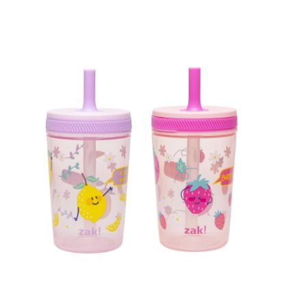 Picture of Zak Designs Kelso Toddler Cups For Travel or At Home, 15oz 2-Pack Durable Plastic Sippy Cups With Leak-Proof Design is Perfect For Kids (Sweet Berry, Lemon Zest)