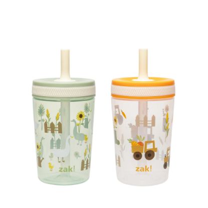 Picture of Zak Designs Kelso Toddler Cups For Travel or At Home, 15oz 2-Pack Durable Plastic Sippy Cups With Leak-Proof Design is Perfect For Kids (Silly Goose, Harvest)