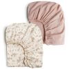 Picture of Konssy Muslin Crib Sheets for Girl Boy, 2 PCS Soft and Breathable Cotton Baby Sheets for Standard Crib Mattress, 52"x 28" (Floral, Pink)